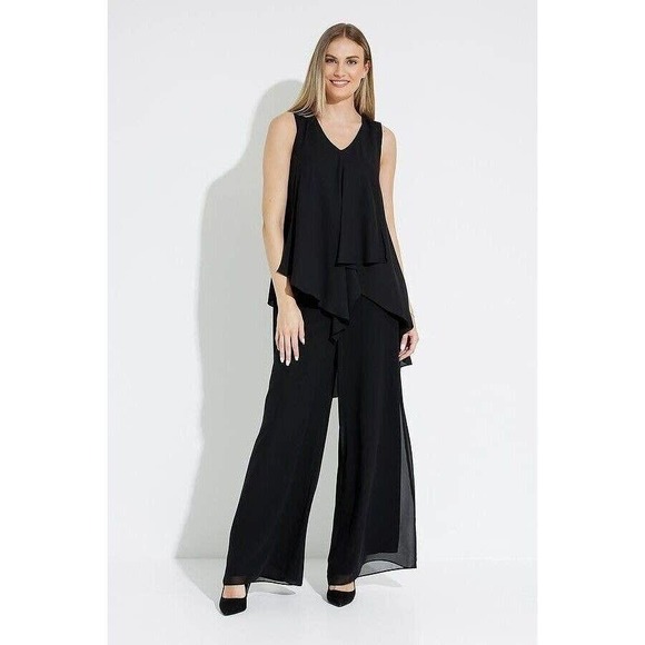 Joseph Ribkoff Pants - Joseph Ribkoff Womens 16 Sheer Black High-Rise Lined Palazzo Dress Pants Chiffon